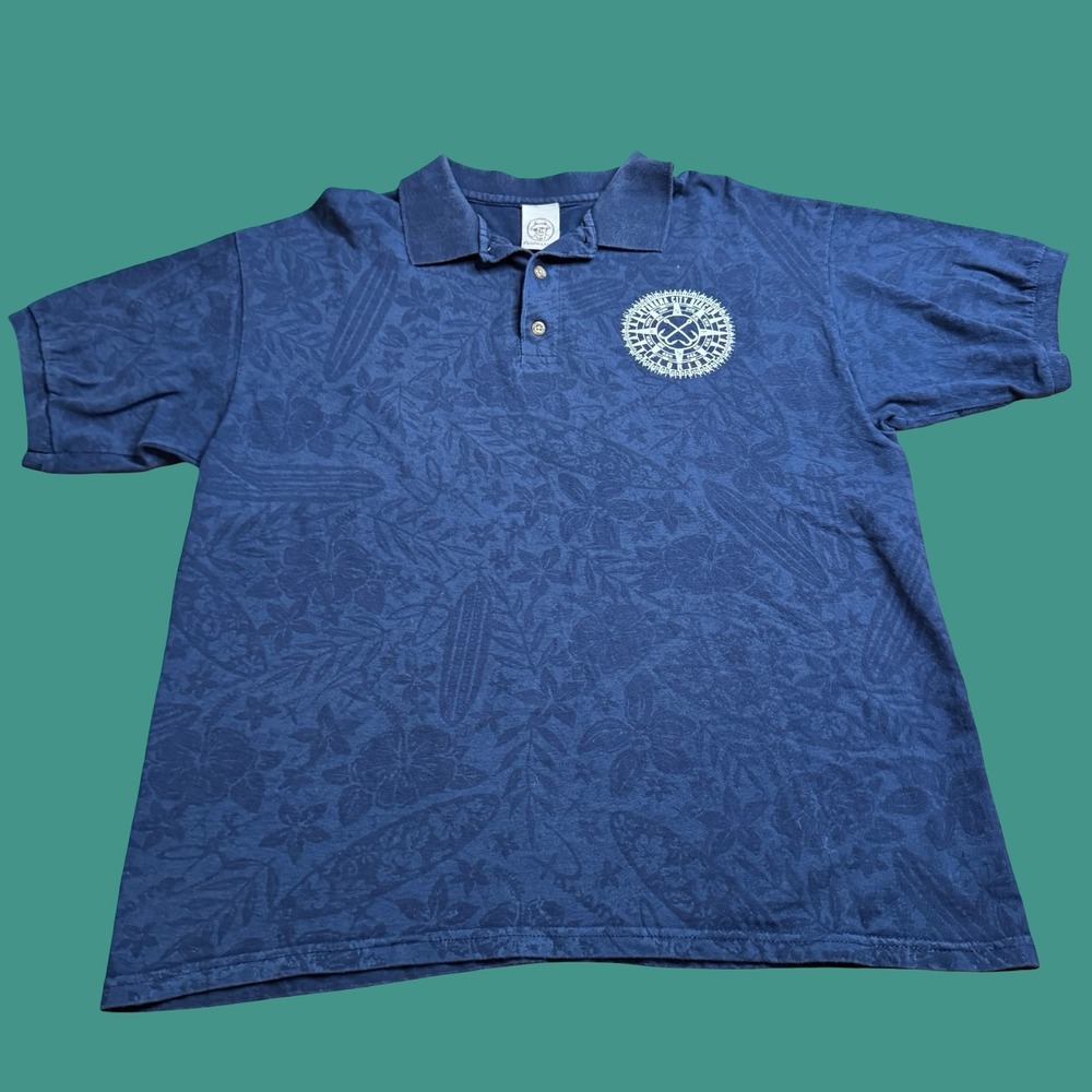 Panama Jack Florida Polo Shirt Large Blue Hibiscus Floral Beach Summer